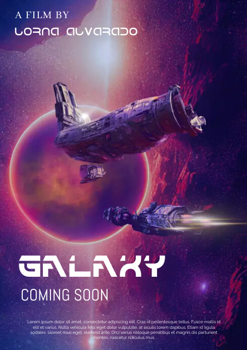 Purple neon movie poster A4 template