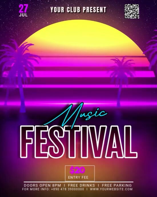 Purple Neon Music Festival Instagram Portrait template