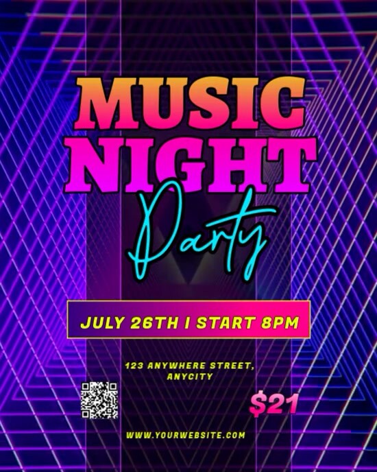 Purple Neon Music Night Party Instagram Portrait template