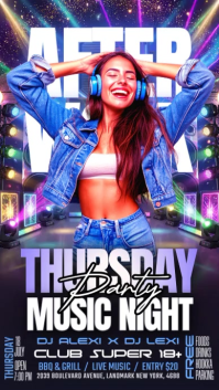 Lila Music Night Party เรื่องราวบน Instagram Template