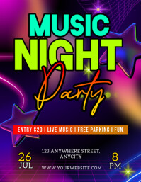 Purple Neon Music Night Party Pamflet (letter As) Flyer (US Letter) template