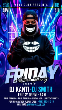 Purple Neon Music Party Instagram Story Video template