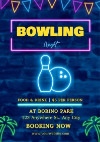 Purple Neon National Bowling Day A4 template
