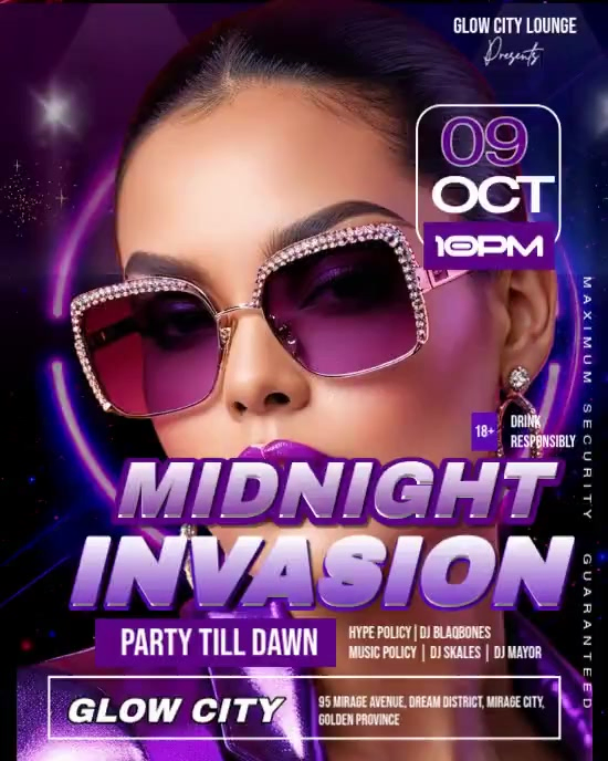 Plantilla de Purple Neon Nightclub Party Instagram Portrait Video ...