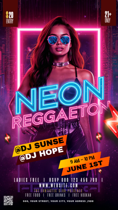 Plantilla de Purple neon neon reggaeton party instagram story ...