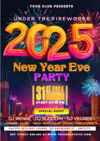 Purple Neon New Year Eve 2025 Night Party A4 template