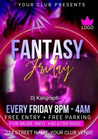 Purple Neon Night Club Party  A4 template