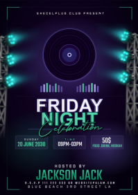 Purple Neon Night Club Party A4 template