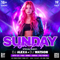 Purple Neon Night Party Square Vierkant (1:1) template