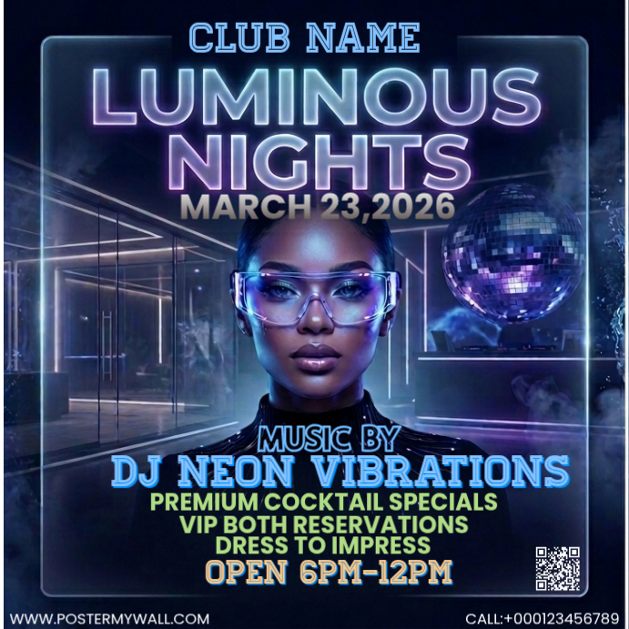 Purple Neon Nightclub Event Square Template | PosterMyWall