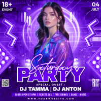 Purple Neon Nightclub Party Square template