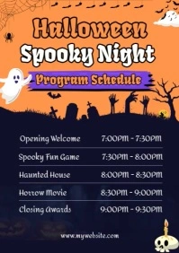 Orange And Black Neon illustration Halloween Spooky Night Program Schedule A4 template
