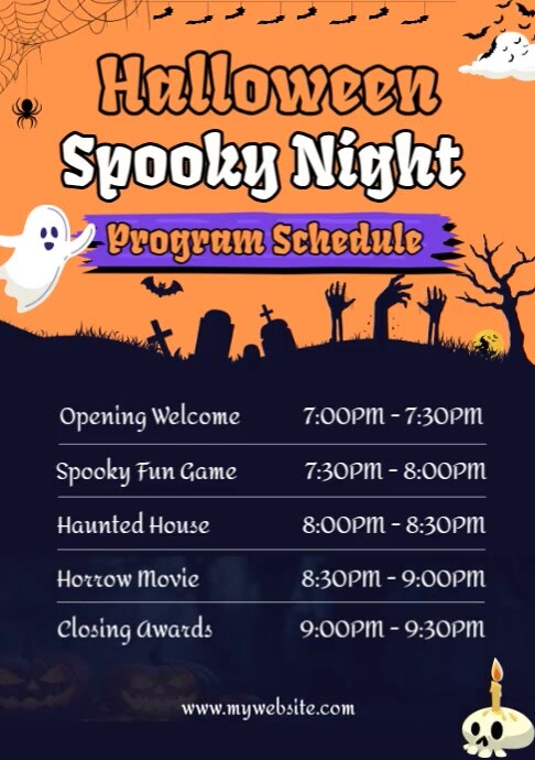 Example Halloween Program Orange And Black Neon illustration Halloween Spooky Night Program ...