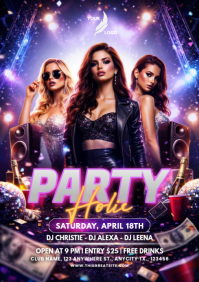 Purple Neon Partyholic Nightclub  A4 template