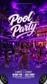 Purple Pool Party เรื่องราวบน Instagram Template