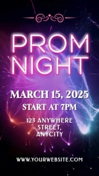 Purple Neon Prom Night Tampilan Digital (9:16) template