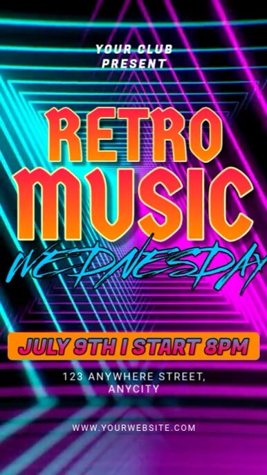 Purple Neon Retro Music Wednesday Reel Instagram template