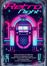 Purple Neon Retro Night Event A5 Video template