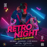 Purple Neon Retro Night Instagram Post template