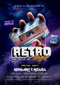 Purple Neon Retro Night Party A4 template