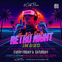 Purple Neon Retro Night Party Instagram Post Instagram-Beitrag template