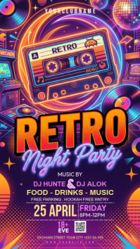 Purple Neon Retro Night Party Instagram Story template