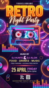 Purple Neon Retro Night Party Instagram Story template