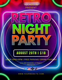 Purple Neon Retro Night Party Pamflet (letter As) Flyer (US Letter) template