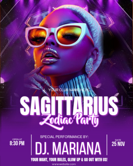 Purple Neon Sagittarius Zodiac Party Instagram Portrait Template ...