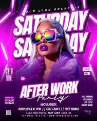 Purple Neon Saturday After Work Party Instagram Portrait template