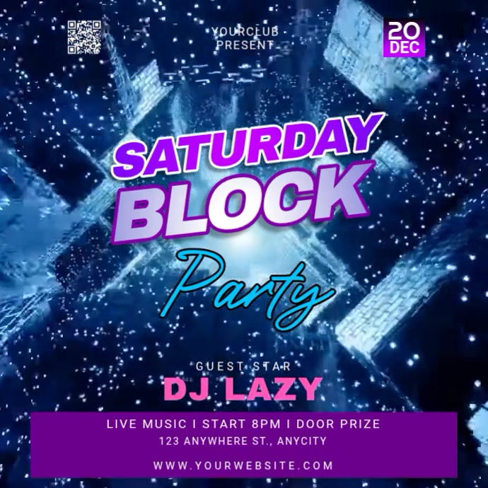 Copy of Purple Neon Saturday Block Party Pos Instagram | PosterMyWall