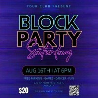 Purple Neon Saturday Block Party Pos Instagram template