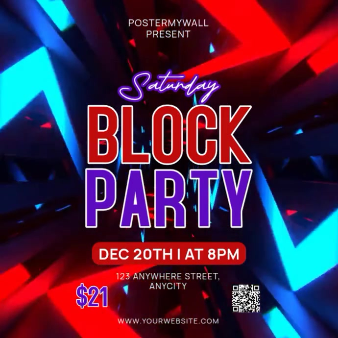 Copy of Purple Neon Saturday Block Party Pos Instagram | PosterMyWall