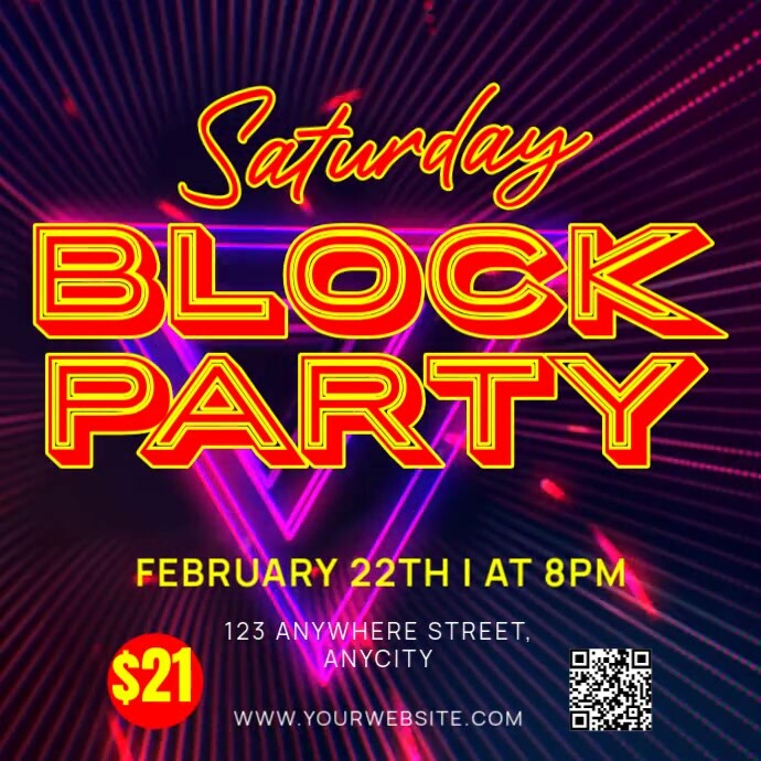 Purple Neon Saturday Block Party Pos Instagram Template | PosterMyWall