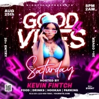 Purple Neon Saturday Good Vibes Night Party Flyer Square (1:1) template