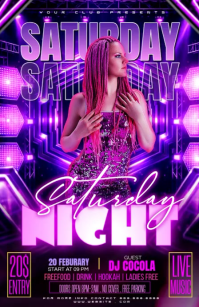 Purple Saturday Night Club Event Halv side bred Template