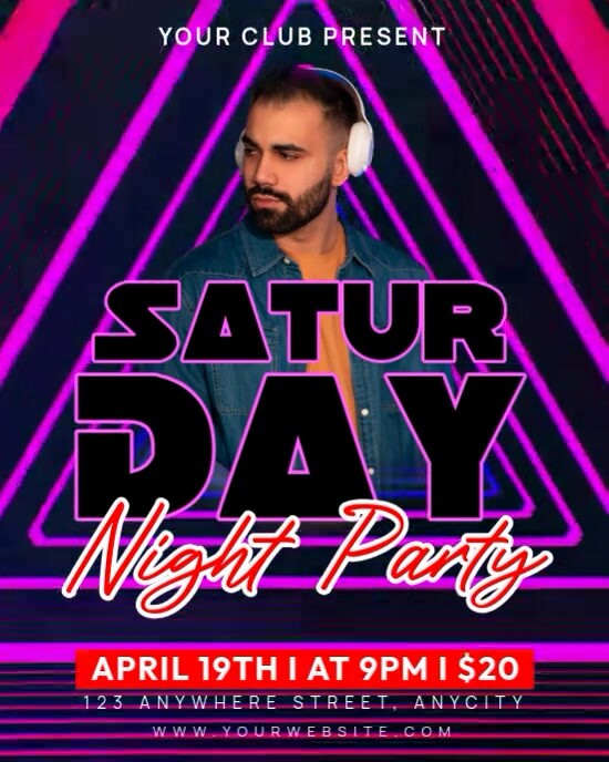 Purple Neon Saturday Night Party Instagram Portrait template