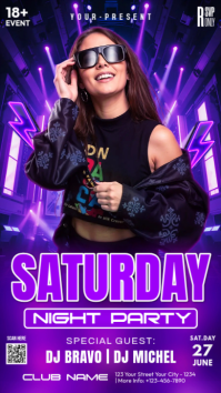 Purple Neon Saturday Night Party Instagram Story template