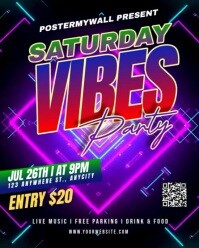 Purple Neon Saturday Vibes Party Instagram Portrait template