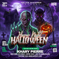 Purple Neon Scary Ghost Halloween Event Flyer Instagram Post Wpis na Instagrama template