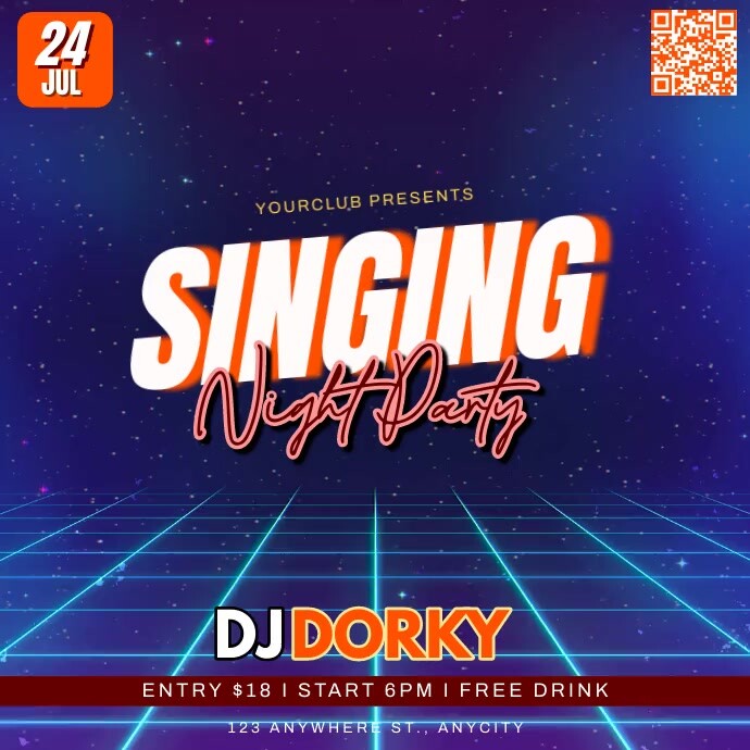 Purple Neon Singing Night Party Pos Instagram Template | PosterMyWall