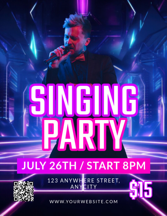 Purple Neon Singing Party Flyer (us Letter) template
