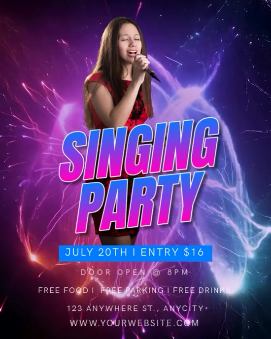 Purple Neon Singing Party Instagram Portrait template