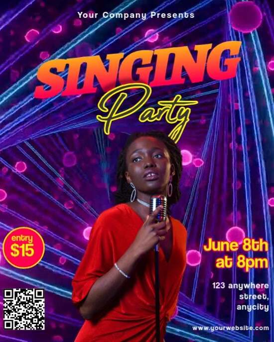Purple Neon Singing Party Instagram Portrait template