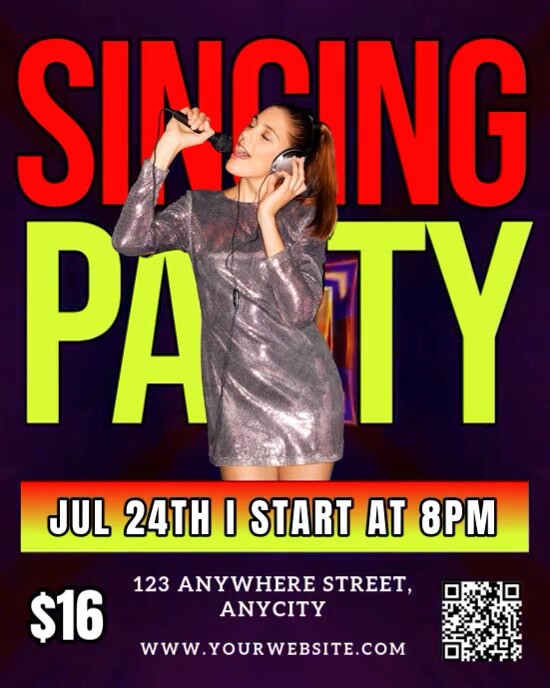 Purple Neon Singing Party Instagram Portrait template