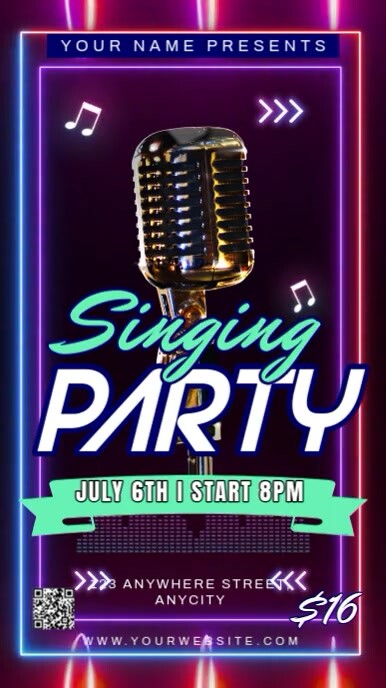 Purple Neon Singing Party Reel Instagram template