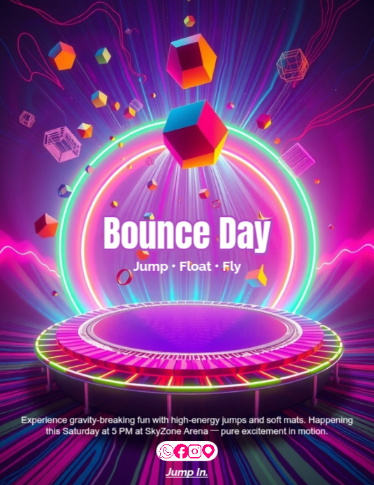 Plantilla de Purple Neon Sky Pulse – Trampoline Jump Event Flyer (us ...