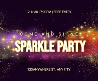 Purple Neon Sparkle Party Invitation Flyers  Medium Rectangle template