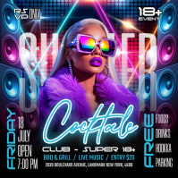 Purple Neon Summer Cocktail Party Instagram Post template