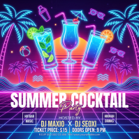 Purple Neon Summer Cocktail Party Instagram Post template